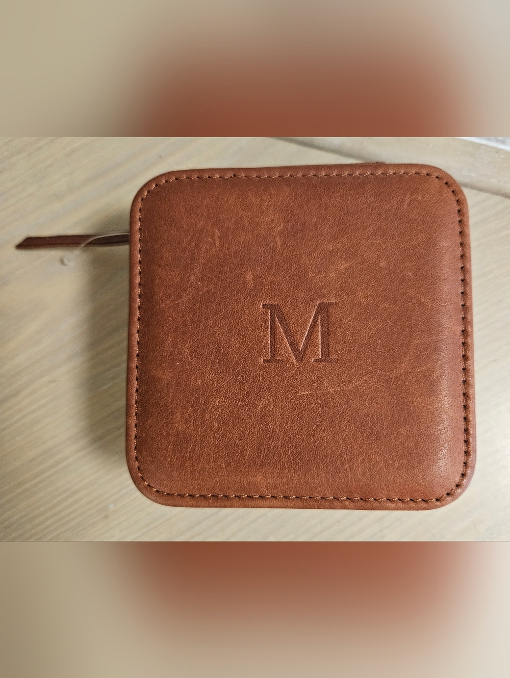 American Leather Co Travel Jewelry Box Genuine Leather TAN BROWN Square